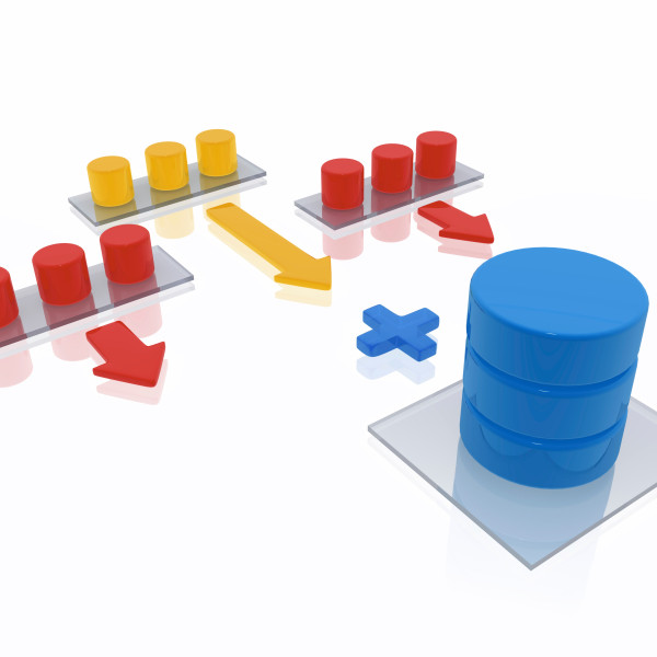 3d render of a data warehouse concept. The data warehouse as a central database, whose information consists of many other data sources. Data warehouses are designed to facilitate reporting and analysis with the stored data.